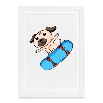 Chien Skater Skateboard Enfants Enfant Motif - Affiche encadrée (27 × 37 cm) - blanc - Devant