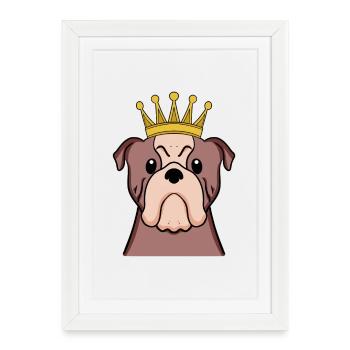 Chien avec couronne - Bulldog avec couronne - Affiche encadrée (27 × 37 cm) - blanc - Devant