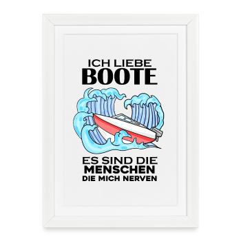 Motorboot Kapitän Bootsführerschein - Gerahmtes Poster (27 × 37 cm) - Weiß - Vorne