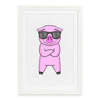 Cochon avec lunettes de soleil - Affiche encadrée (27 × 37 cm) - blanc - Devant