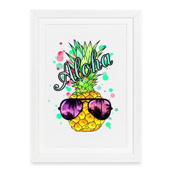 Ananas Aloha avec lunettes de soleil - Affiche encadrée (27 × 37 cm) - blanc - Devant