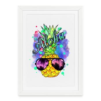 Colorful pineapple with cool sunglasses - Framed poster (27 × 37 cm) - white - Front