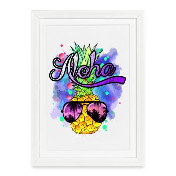 Aloha cool colorful pineapple - Framed poster (27 × 37 cm) - white - Front