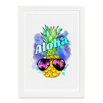 Ananas Aloha Coloré - Affiche encadrée (27 × 37 cm) - blanc - Devant