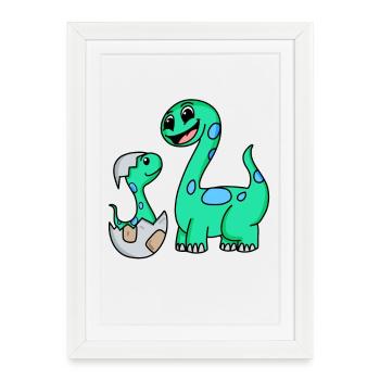 Dinosaurs with Baby Dinosaurs - Framed poster (27 × 37 cm) - white - Front