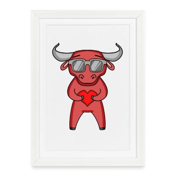 Taurus with sunglasses and heart - Framed poster (27 × 37 cm) - white - Front