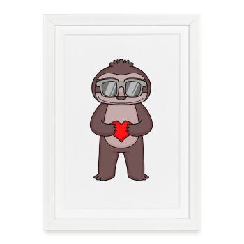Sloth with sunglasses and heart - Framed poster (27 × 37 cm) - white - Front