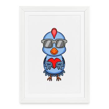 Chicken with sunglasses and heart - Framed poster (27 × 37 cm) - white - Front