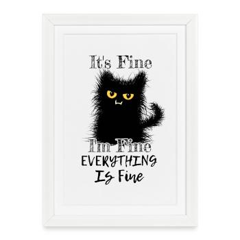 Je vais bien Tout va bien Wuschelige Chat - Affiche encadrée (27 × 37 cm) - blanc - Devant