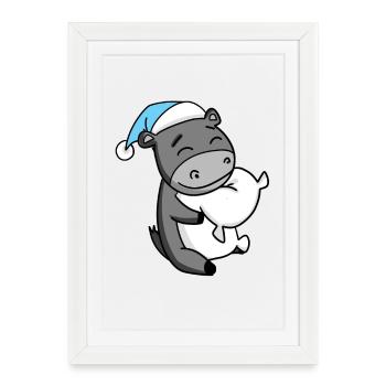 Âne avec oreiller et bonnet de couchage - Affiche encadrée (27 × 37 cm) - blanc - Devant