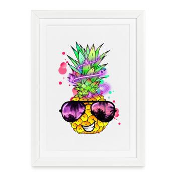 cool pineapple with neon spiral - Framed poster (27 × 37 cm) - white - Front