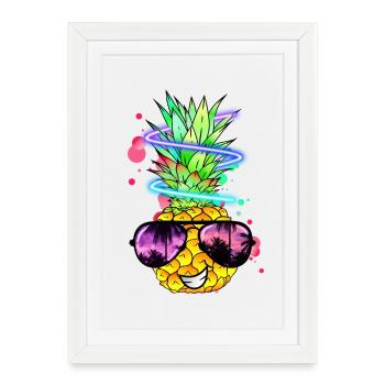 cool pineapple with neon spiral - Framed poster (27 × 37 cm) - white - Front