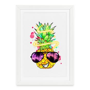 Pineapple with cool smiles and sunglasses - Framed poster (27 × 37 cm) - white - Front