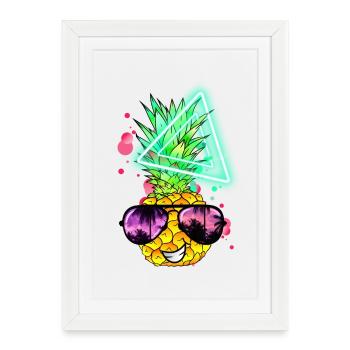 Funny Pineapple Neon Retro - Framed poster (27 × 37 cm) - white - Front