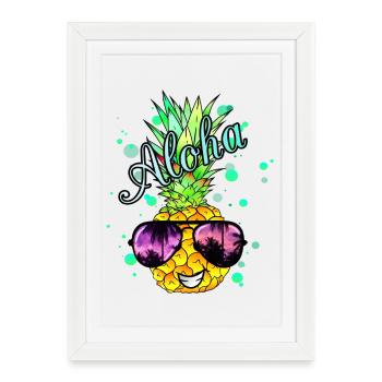 Ananas Aloha avec des éclaboussures de peinture - Affiche encadrée (27 × 37 cm) - blanc - Devant