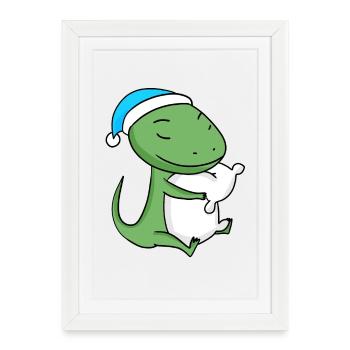 Lézard avec oreiller et tête endormie - Affiche encadrée (27 × 37 cm) - blanc - Devant