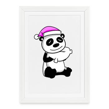 Panda avec oreiller et bonnet de couchage - Affiche encadrée (27 × 37 cm) - blanc - Devant