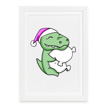 Crocodile avec oreiller et bonnet de couchage - Affiche encadrée (27 × 37 cm) - blanc - Devant