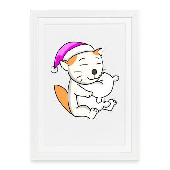 Chat race Selkirk Rex - Affiche encadrée (27 × 37 cm) - blanc - Devant