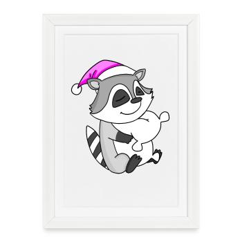 Raccoon with pillow and sleeping cap - Framed poster (27 × 37 cm) - white - Front