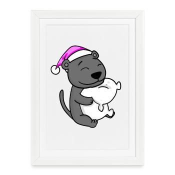 jolie panthère noire avec oreiller et bonnet de couchage - Affiche encadrée (27 × 37 cm) - blanc - Devant