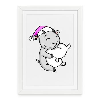 Chèvre avec oreiller et bonnet de couchage - Affiche encadrée (27 × 37 cm) - blanc - Devant