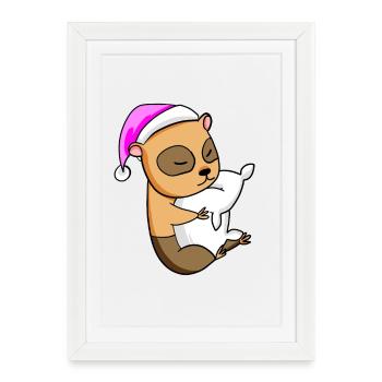 Cochon d’Inde avec oreiller et bonnet de couchage - Affiche encadrée (27 × 37 cm) - blanc - Devant