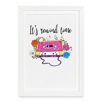 Retro Vintage Kassette "It's Rewind Time" Par - Gerahmtes Poster (27 × 37 cm) - Weiß - Vorne