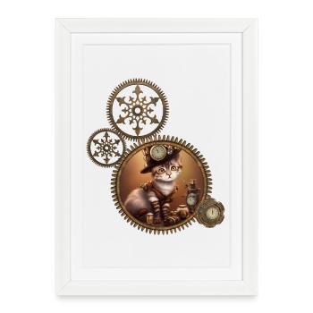 Petit chaton steampunk - Affiche encadrée (27 × 37 cm) - blanc - Devant