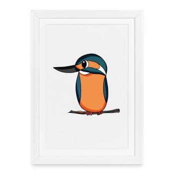 Martin-pêcheur Oiseau bleu - Affiche encadrée (27 × 37 cm) - blanc - Devant