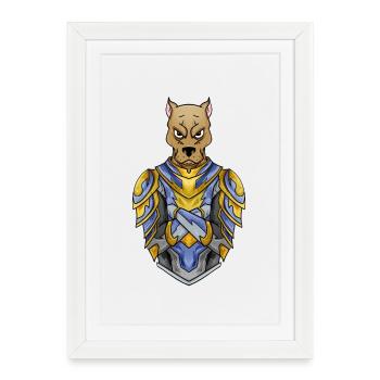 Chien chevalier en armure médiévale - Affiche encadrée (27 × 37 cm) - blanc - Devant