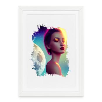 Portrait du cosmos néon sur la Lune - Affiche encadrée (27 × 37 cm) - blanc - Devant