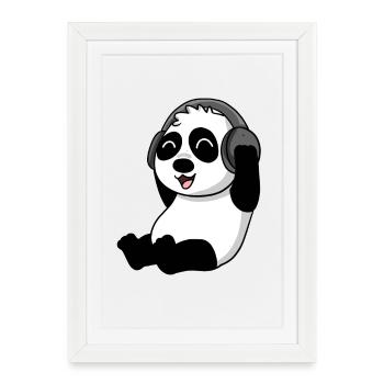 Le panda mignon écoute de la musique - Affiche encadrée (27 × 37 cm) - blanc - Devant