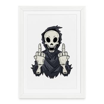 Grim Reaper shows middle finger - Framed poster (27 × 37 cm) - white - Front