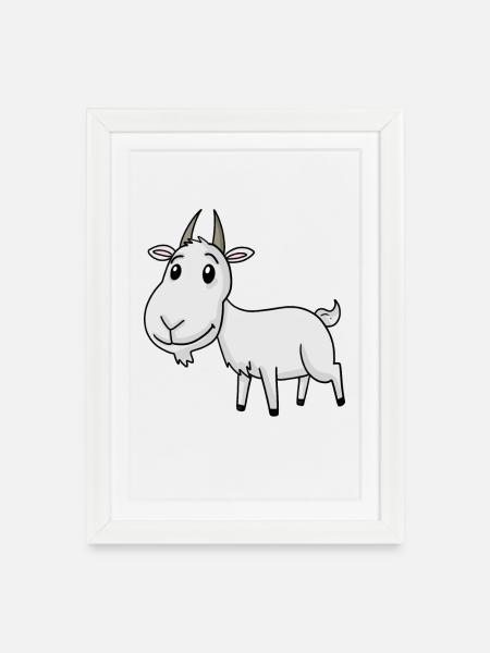 Ziege Niedlich - Gerahmtes Poster (27 × 37 cm) - Weiß