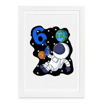 Garçon 6 ans cadeau fils astronaute motif - Affiche encadrée (27 × 37 cm) - blanc - Devant