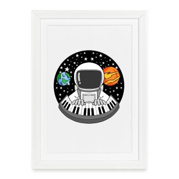 Un astronaute joue du piano dans l’espace - Affiche encadrée (27 × 37 cm) - blanc - Devant