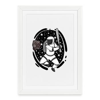 Astronaute avec batte de baseball dans l’espace - Affiche encadrée (27 × 37 cm) - blanc - Devant