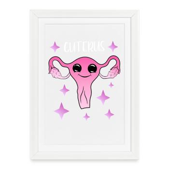 mignon utérus cuterus féminisme - Affiche encadrée (27 × 37 cm) - blanc - Devant