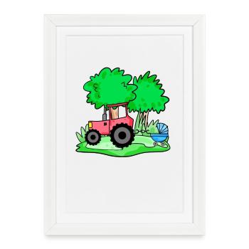 Tractor with baby cart - Framed poster (27 × 37 cm) - white - Front