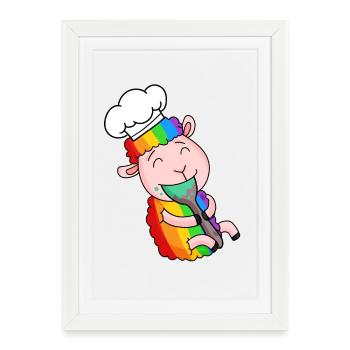 Cuisinier de mouton mignon - Affiche encadrée (27 × 37 cm) - blanc - Devant