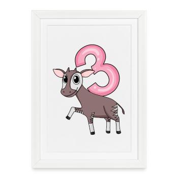 Fille de 3 ans Okapi 3ème cadeau d’anniversaire - Affiche encadrée (27 × 37 cm) - blanc - Devant