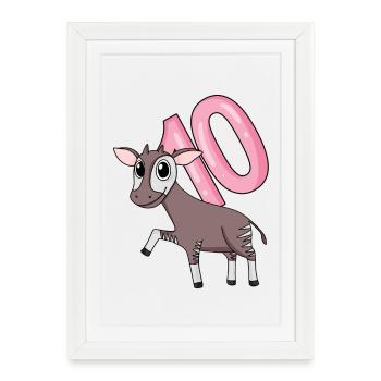 Fille de 10 ans Okapi cadeau de 10ème anniversaire - Affiche encadrée (27 × 37 cm) - blanc - Devant