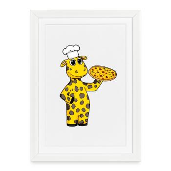 Pizza Maker Pizza Chef Giraffe Italian - Framed poster (27 × 37 cm) - white - Front