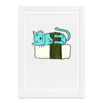 Sushi Chat - Affiche encadrée (27 × 37 cm) - blanc - Devant