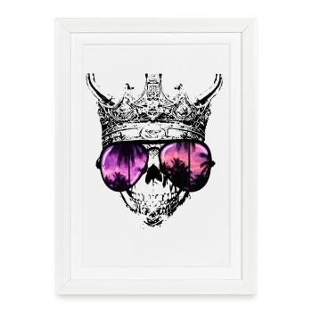 Hipster Skull King - Affiche encadrée (27 × 37 cm) - blanc - Devant
