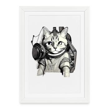 DJ Cat with Blue Eyes - Framed poster (27 × 37 cm) - white - Front