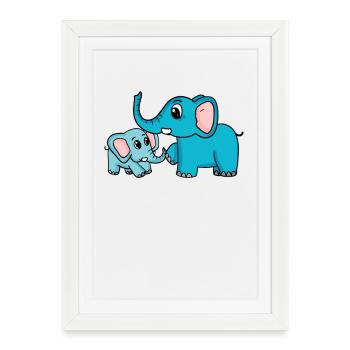Eléphant avec bébé éléphant - Affiche encadrée (27 × 37 cm) - blanc - Devant
