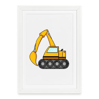 Pelle à godets excavatrice machine de construction de pelle - Affiche encadrée (27 × 37 cm) - blanc - Devant