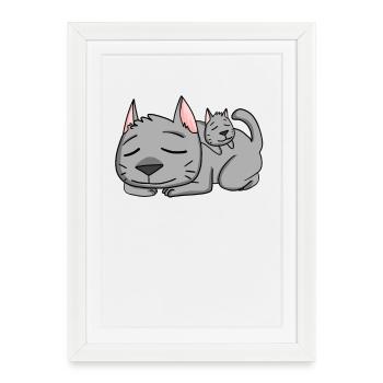 Chat avec bébé chat - Affiche encadrée (27 × 37 cm) - blanc - Devant